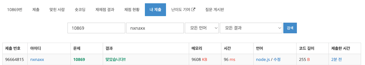 baekjoon result